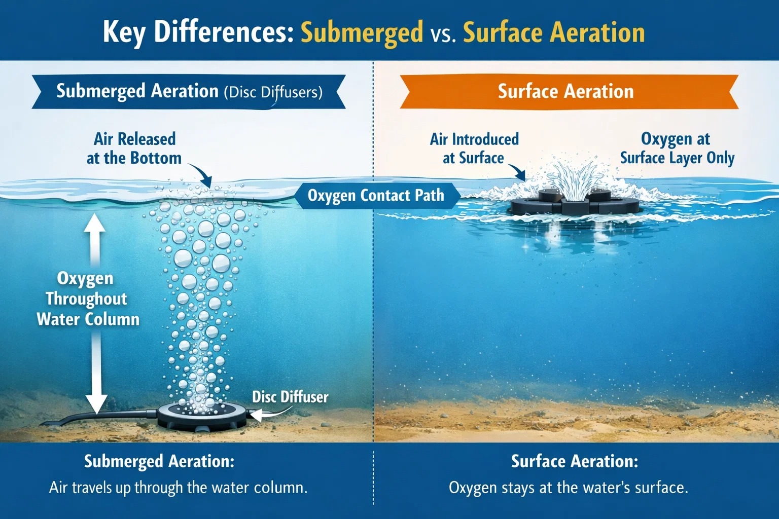 Scheibendiffusoren vs. Oberflächenbelüfter: Warum die Unterwasserbelüftung für MBR-Systeme von Vorteil ist